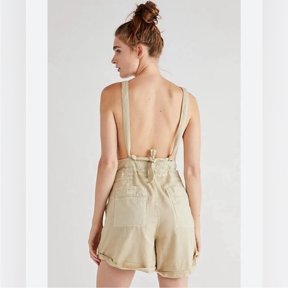 Free People Palm Valley Shortall Boho Zip Front Tie-Back Khaki - Picture 2 of 15
